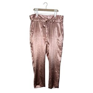 New York & Company Paper Bag Pants Size 14 High Rise Tapered Leg Pink Rose Gold